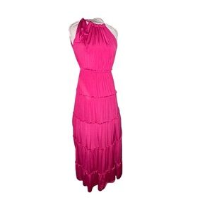 Tbags Los Angeles Maxi Tiered Hot Pink Medium Dress